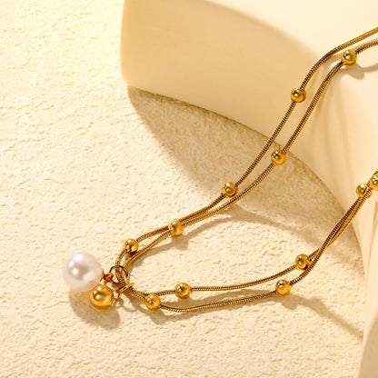 10mm Shell Bead 6mm Steel Bead Pendant 1.2mm Round Snake Clasp Bead Round Tag Necklace Gold asonjewelry