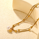 10mm Shell Bead 6mm Steel Bead Pendant 1.2mm Round Snake Clasp Bead Round Tag Necklace Gold