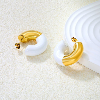 10.3*31.2mm C-shaped earrings with white/black/red oil drops Gold color asonjewelry