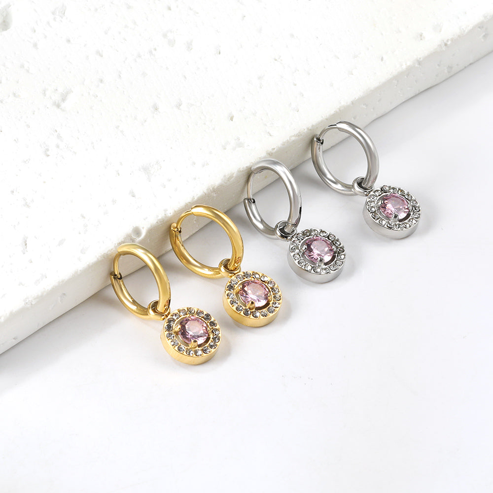 2x13mm circle with round diamond + white diamond hoop earrings asonjewelry