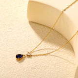 5mm square diamond + 8*11mm green teardrop diamond 0.4ct Angled chain with round pendant Necklace in gold/steel