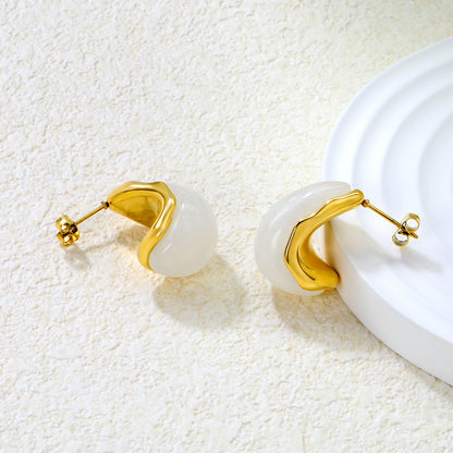 15.2*23.5mm semi-curved teardrop white/amber resin stud earrings gold color asonjewelry