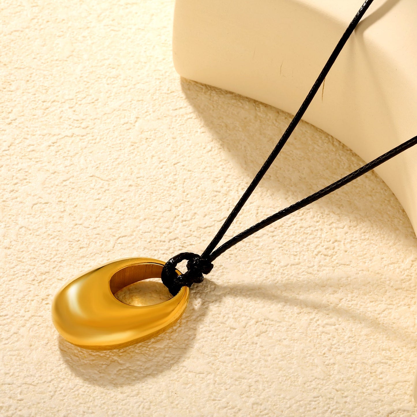 Openwork Solid Irregular Oval Pendant 2.0mm Wax Cord 60cm Sweater Chain Necklace Gold asonjewelry