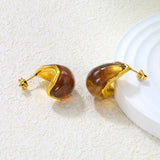 15.2*23.5mm semi-curved teardrop white/amber resin stud earrings gold color