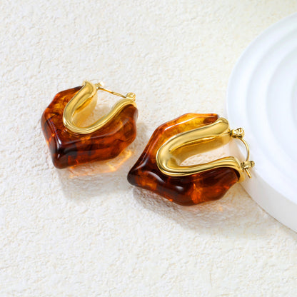 25.6*29.7mm irregular V-shaped white/transparent black/amber resin ear clips gold color asonjewelry