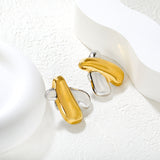 27mm*31mm Two-Tone X-Shaped Stud Earrings, Two-Tone Gold