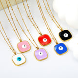 Welded 4mm circle + 16.5mm square green/white eyeball white/black/purple/red/blue/pink base oil drop pendant necklace 40+5cm+6mm round plate Gold color