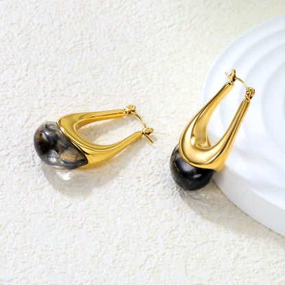 19.4*32.4mm oval U-shaped white/clear black/amber resin ear clips Gold color asonjewelry