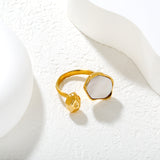 Height 19mm Irregular Oval White Mother-of-White/Brown Open Ring Gold 7#