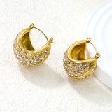 25*21mm boat-shaped earrings with white diamonds Gold color