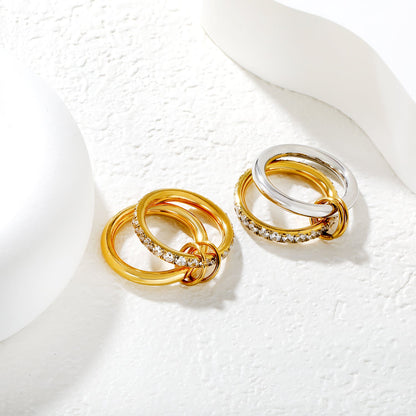 Height 6.5mm Double Ring with Diamonds Ring Gold/Two-Tone Gold asonjewelry