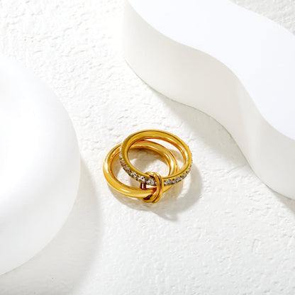 Height 6.5mm Double Ring with Diamonds Ring Gold/Two-Tone Gold asonjewelry