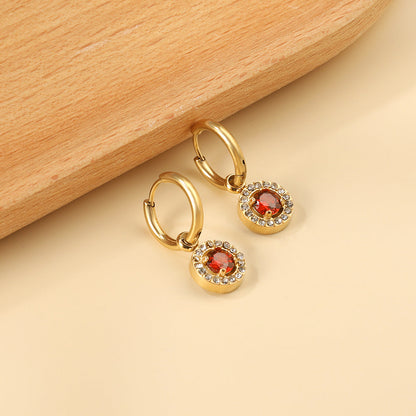 2x13mm circle with round diamond + white diamond hoop earrings asonjewelry