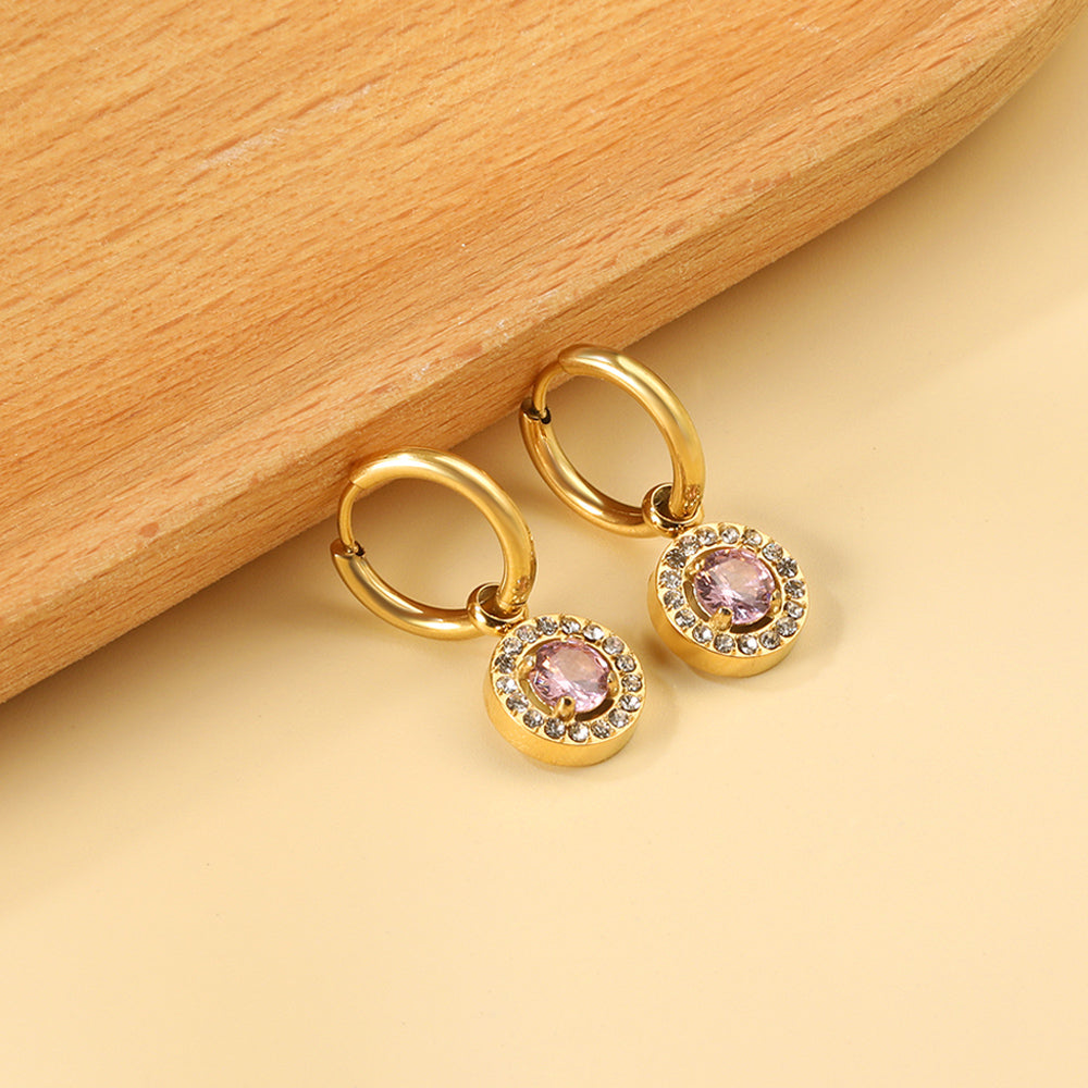 2x13mm circle with round diamond + white diamond hoop earrings asonjewelry