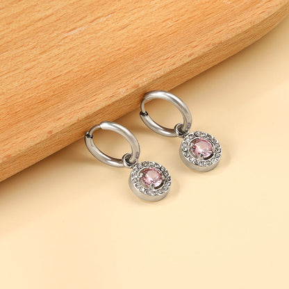 2x13mm circle with round diamond + white diamond hoop earrings asonjewelry