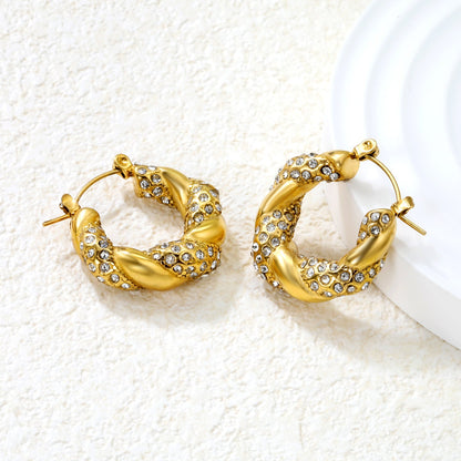 24.4*21.4mm irregular rattan U-shaped earrings with white diamonds/emerald diamonds sticking Gold color asonjewelry