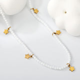 4.3*6mm pentagram accessories +2mm white/mineral black beads necklace 40+5cm+6mm round plate Gold color