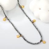 4.3*6mm pentagram accessories +2mm white/mineral black beads necklace 40+5cm+6mm round plate Gold color