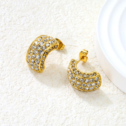 10.2*18.4mm C-shaped with white/emerald diamonds earrings steel color/golden color asonjewelry