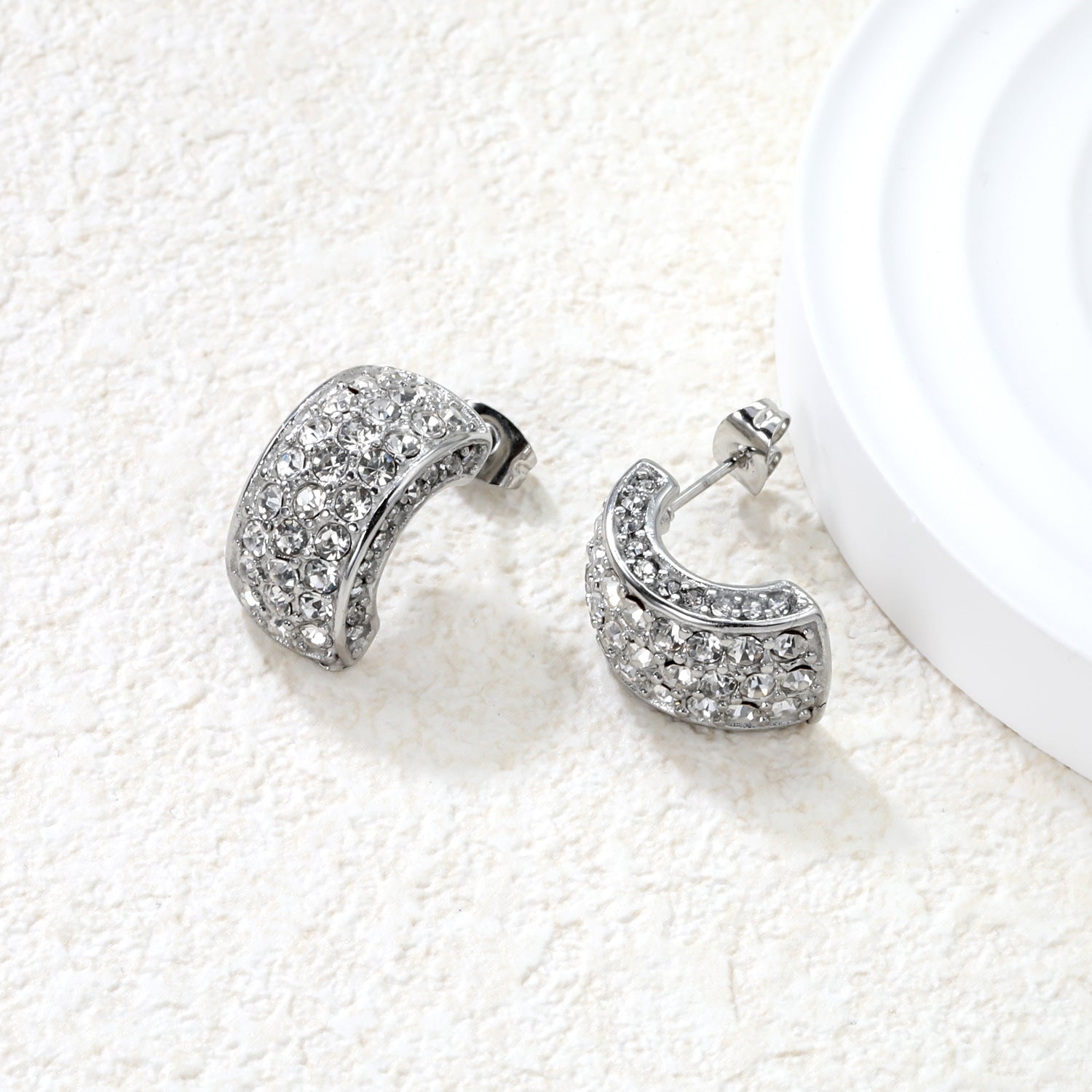 10.2*18.4mm C-shaped with white/emerald diamonds earrings steel color/golden color asonjewelry