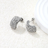 10.2*18.4mm C-shaped with white/emerald diamonds earrings steel color/golden color