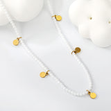 4*5.7mm round accessories +2mm white/mineral black beads necklace 40+5cm+6mm round plate Gold color