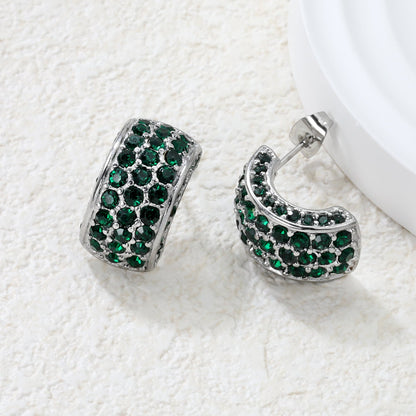 10.2*18.4mm C-shaped with white/emerald diamonds earrings steel color/golden color asonjewelry