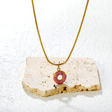 12mm Donut Ring Rhinestone Pendant 1.2 Round Snake Chain Round Tag Necklace Gold