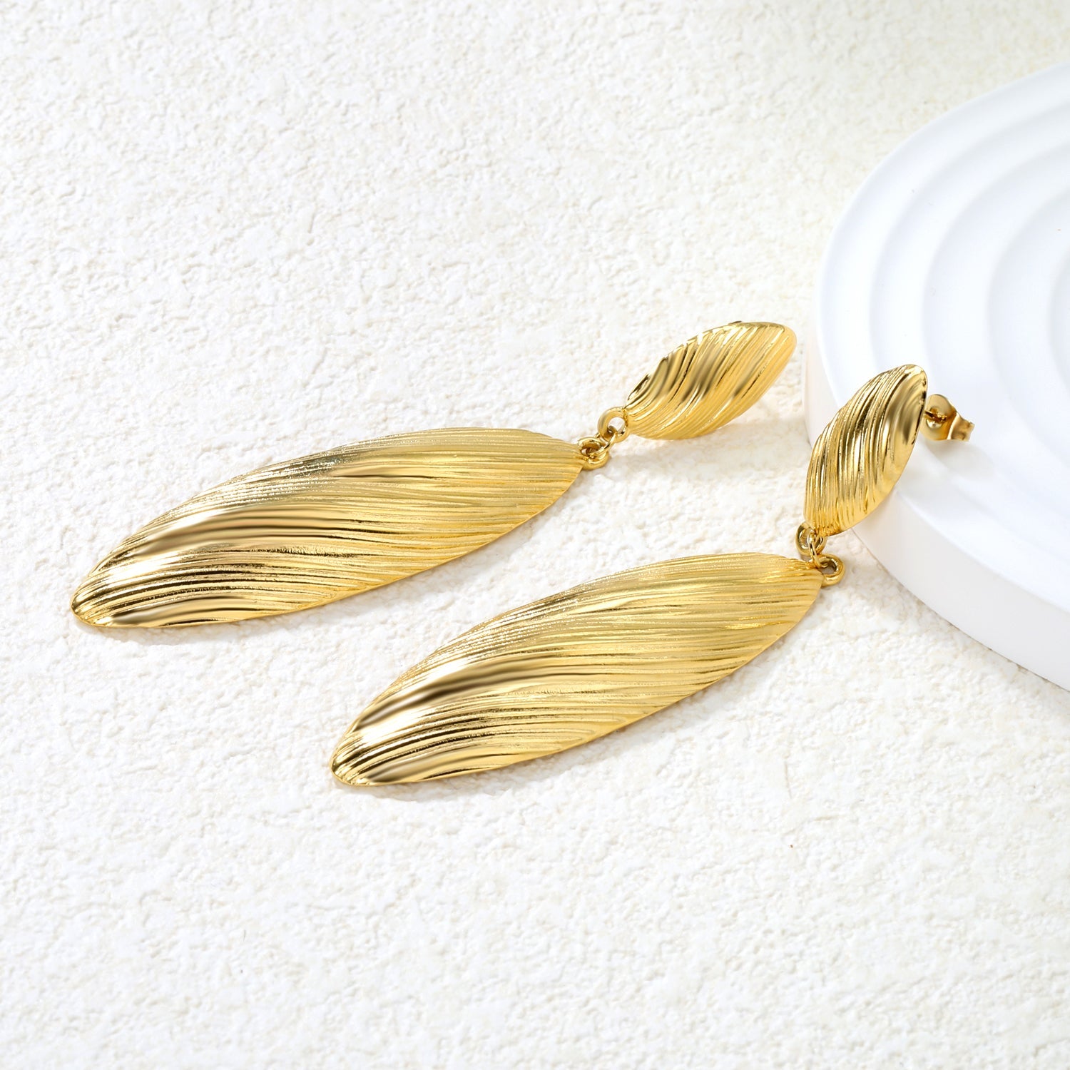 10.3*20.3mm+17.6*56.2mm large and small leaf shaped texture pendant earrings gold color asonjewelry