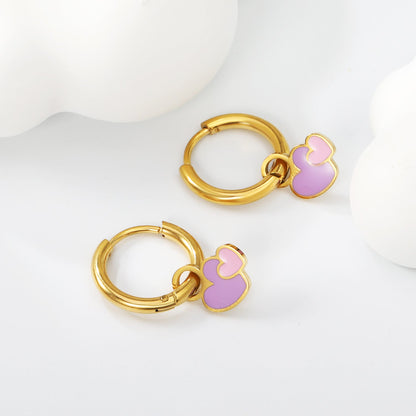 2*10mm circle + 8.4*10mm big heart with pink and purple drop earrings gold color asonjewelry