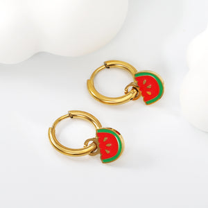2*10mm circle + 9*10.6mm watermelon with red drop earrings gold color
