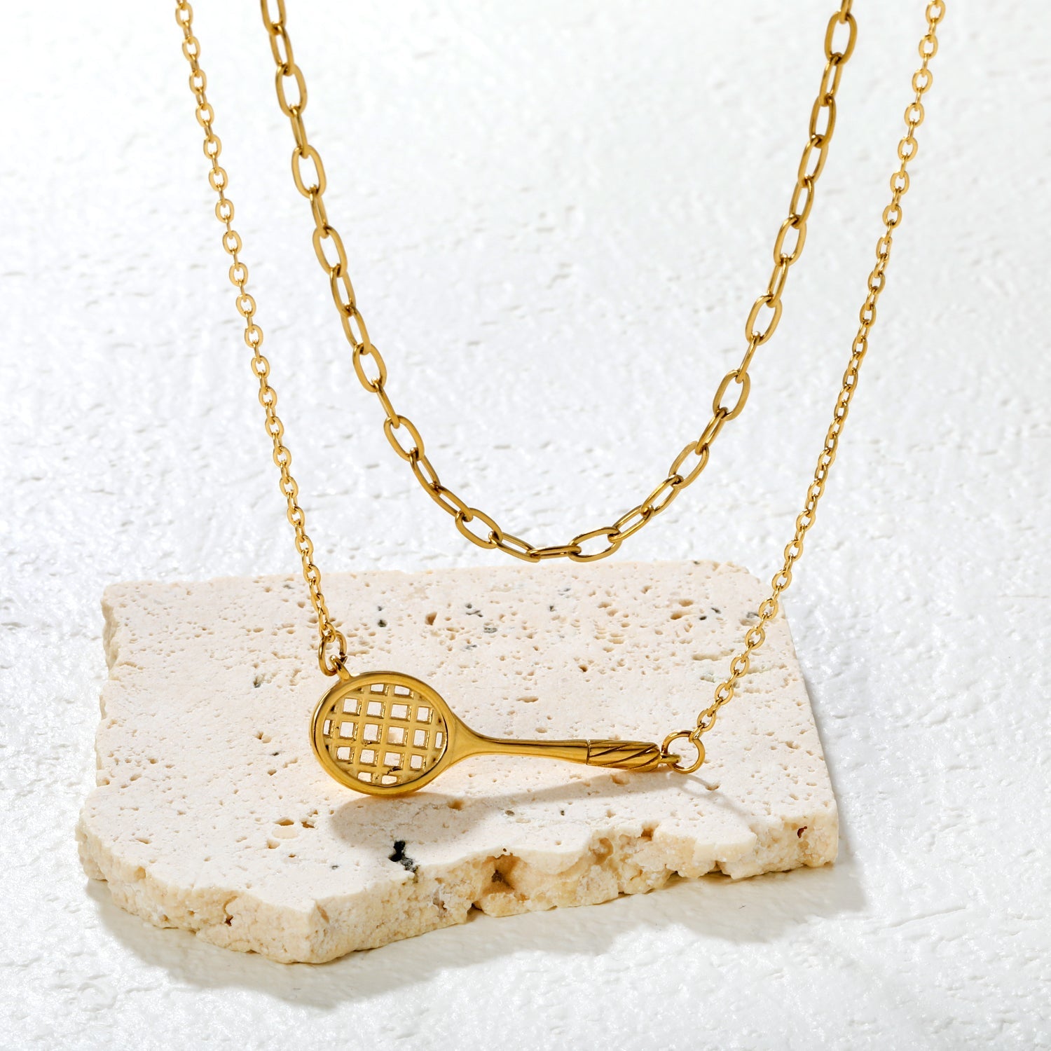 Badminton Racket Accessory 0.6 Long Hammer Cross Chain Cross Chain Round Tag Necklace Gold asonjewelry