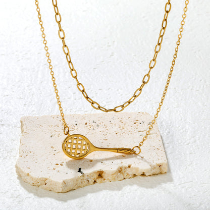 Badminton Racket Accessory 0.6 Long Hammer Cross Chain Cross Chain Round Tag Necklace Gold asonjewelry