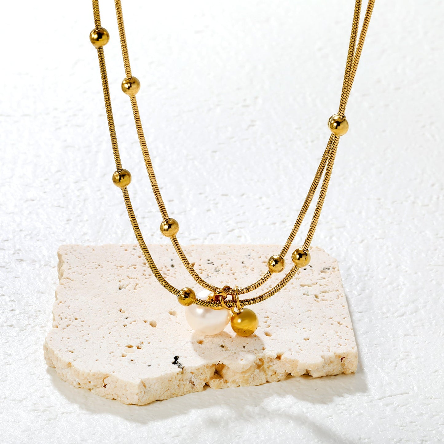 10mm Shell Bead 6mm Steel Bead Pendant 1.2mm Round Snake Clasp Bead Round Tag Necklace Gold asonjewelry