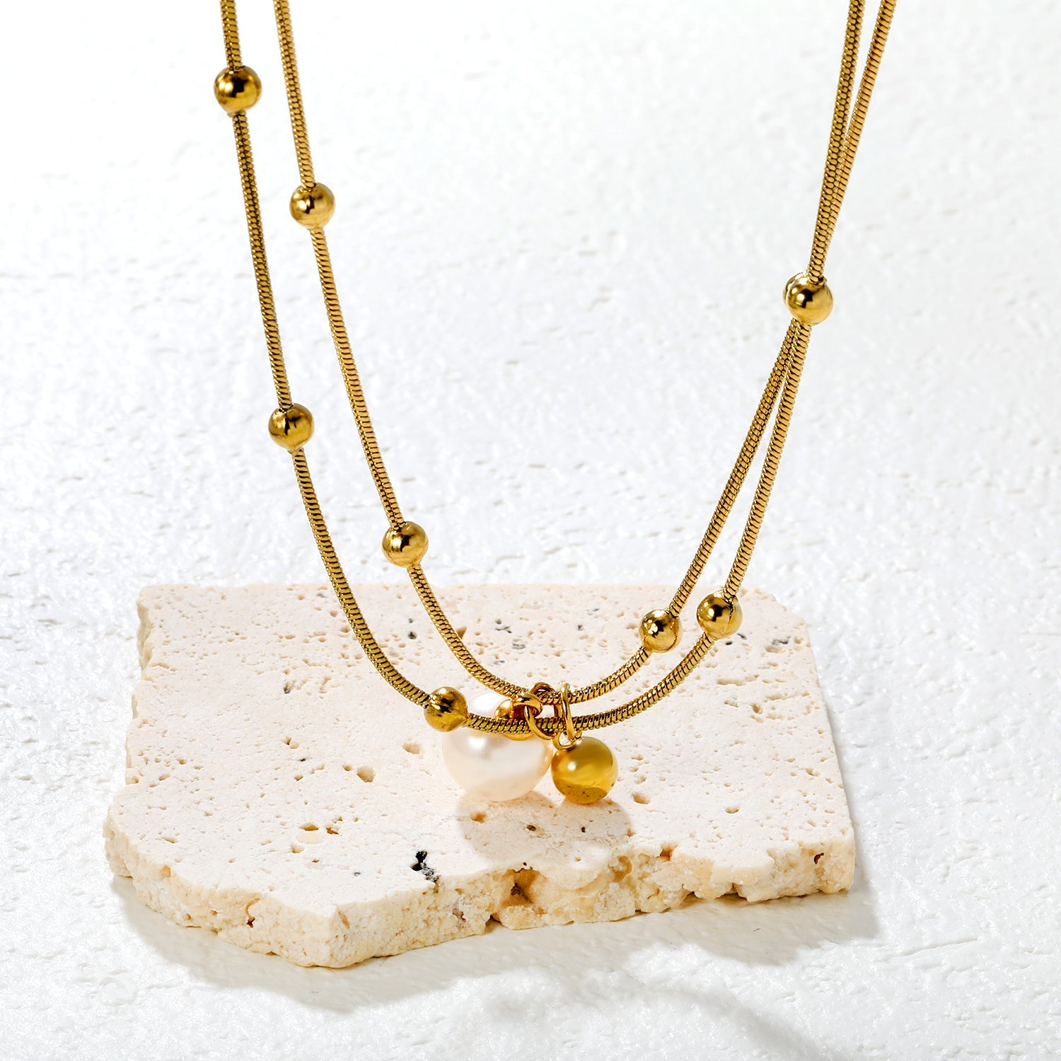 10mm Shell Bead 6mm Steel Bead Pendant 1.2mm Round Snake Clasp Bead Round Tag Necklace Gold asonjewelry