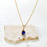 5mm square diamond + 8*11mm green teardrop diamond 0.4ct Angled chain with round pendant Necklace in gold/steel