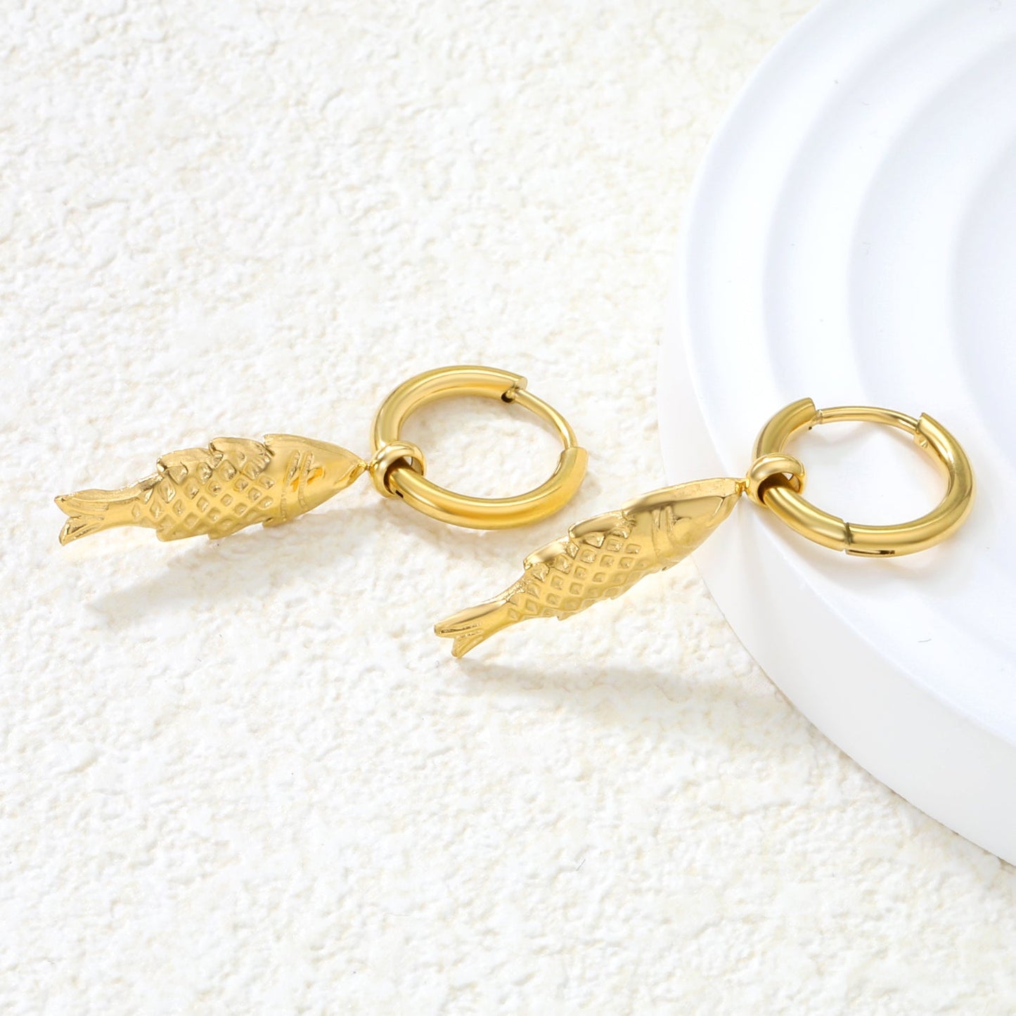 2.0*Inside 10mm earring+7*21mm sea fish accessories earrings gold color asonjewelry