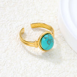 3-Piece Gold Open Rings Set: Pink Turquoise, Blue Turquoise & Brown Stone