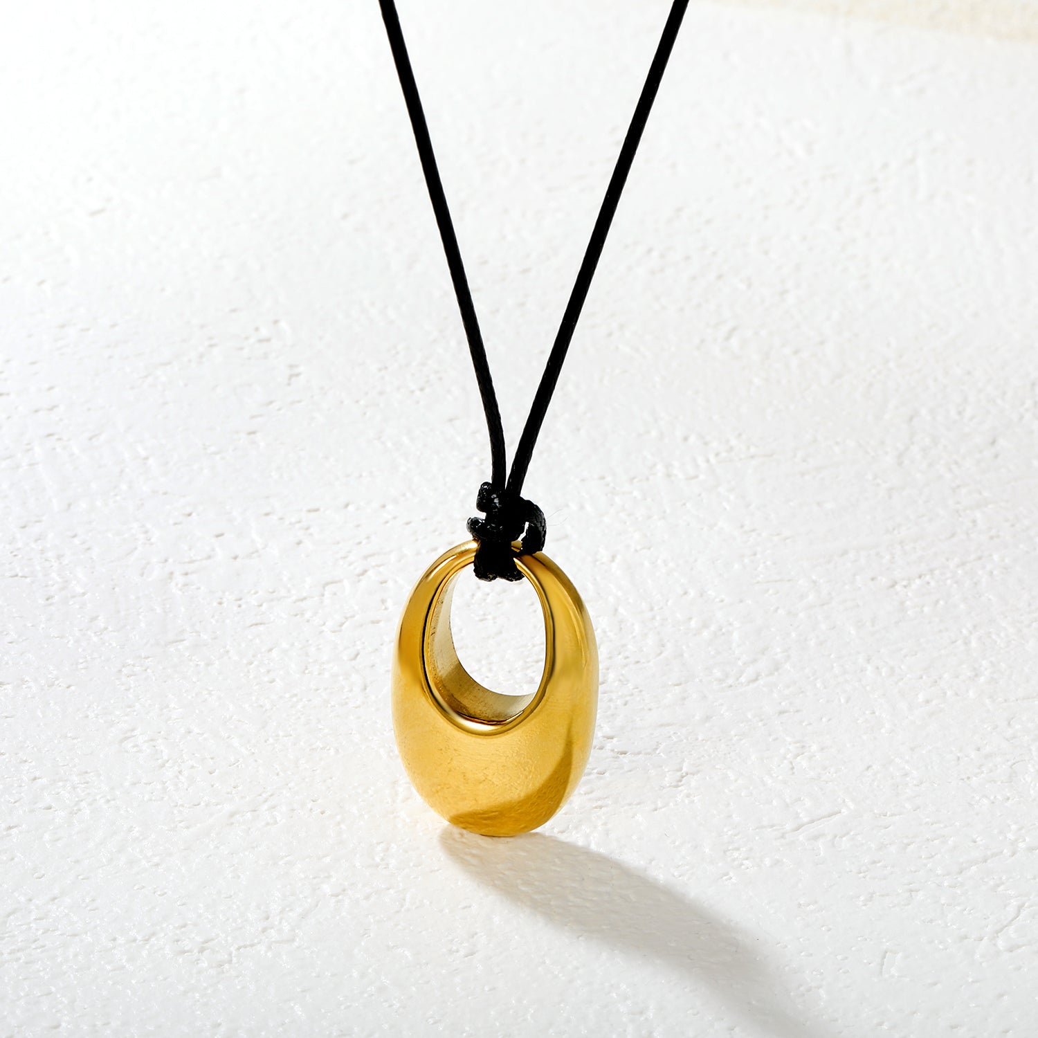 Openwork Solid Irregular Oval Pendant 2.0mm Wax Cord 60cm Sweater Chain Necklace Gold asonjewelry