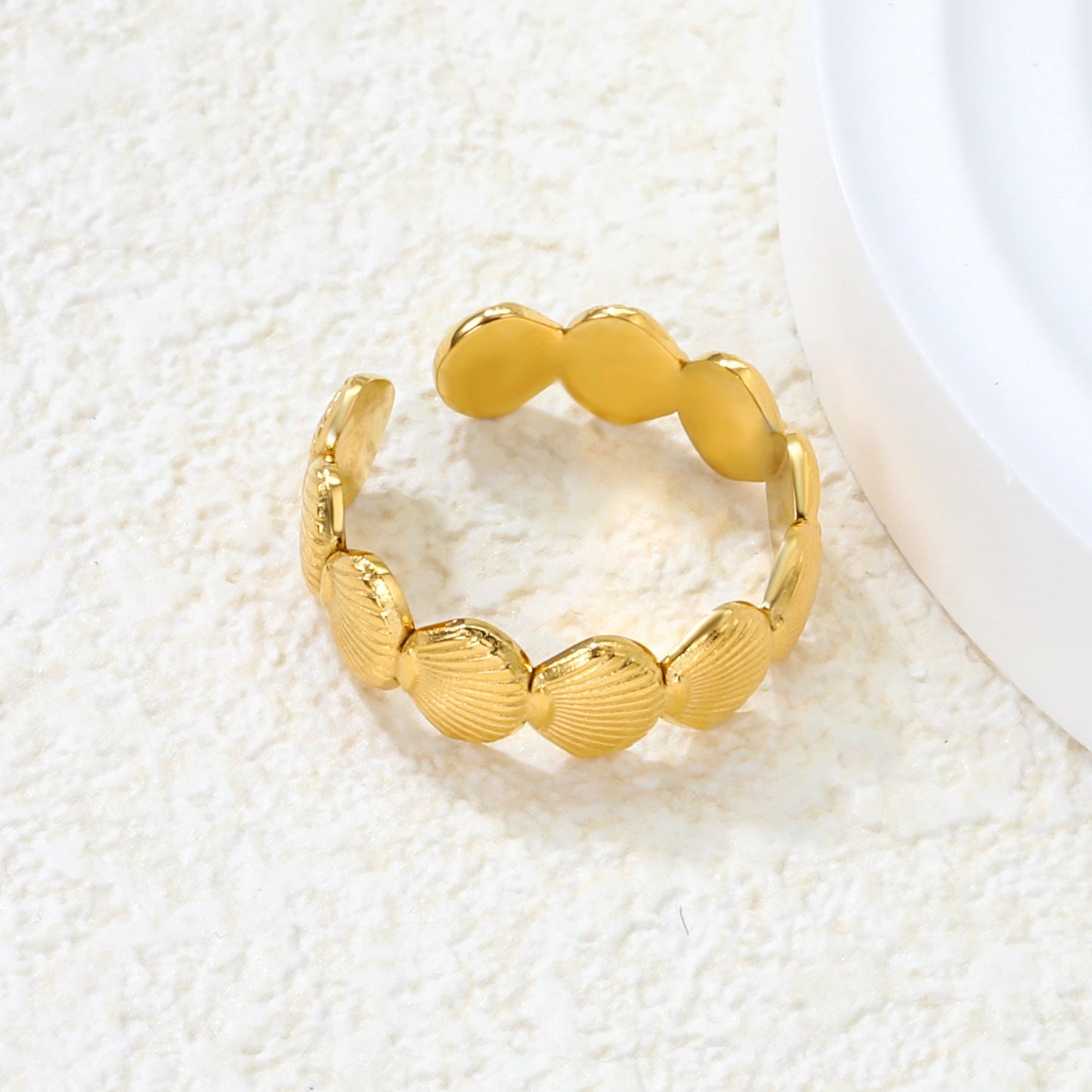 Gold Shell & Disc Band Ring asonjewelry