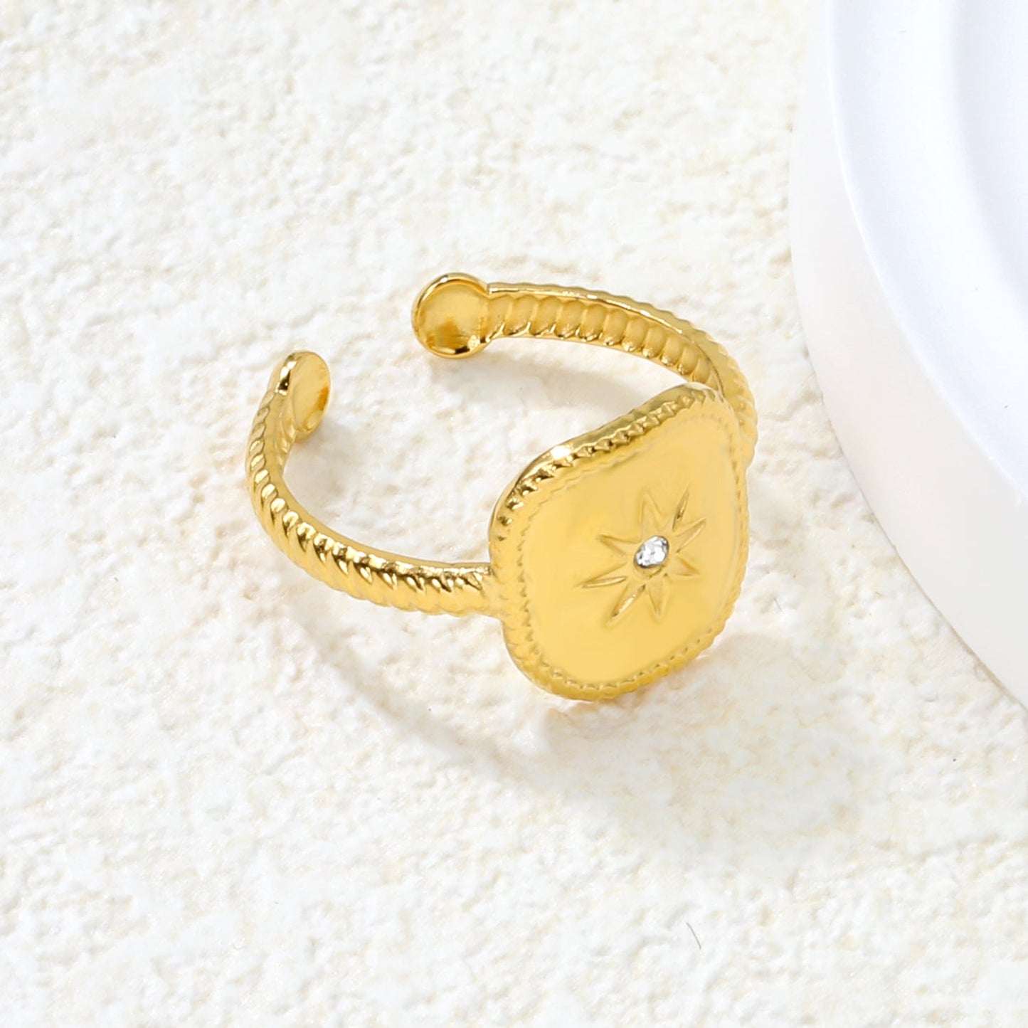 Gold Square CZ Twisted Open Ring asonjewelry