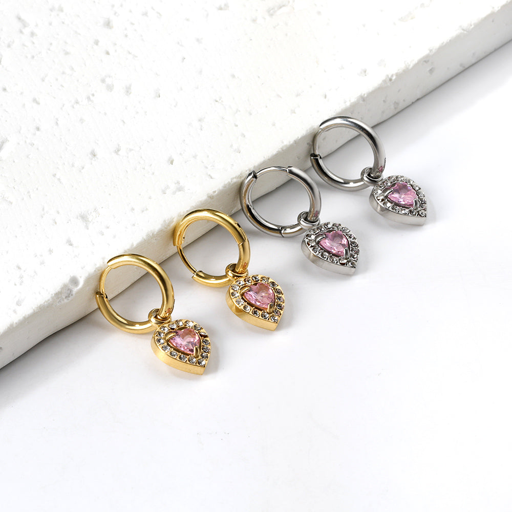 2x13mm circle with heart-shaped diamond + white diamond hoop earrings asonjewelry