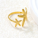 2-Piece Gold Ocean Ring Set: Starfish, Shell & Double Starfish Designs