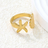2-Piece Gold Ocean Ring Set: Starfish, Shell & Double Starfish Designs