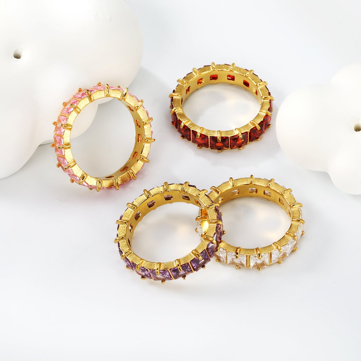 4mm square white/purple/red/pink zirconium solitaire ring gold color asonjewelry