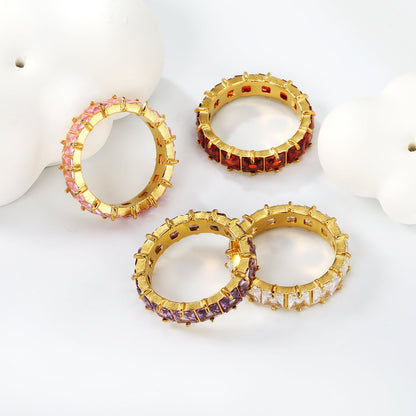 4mm square white/purple/red/pink zirconium solitaire ring gold color asonjewelry