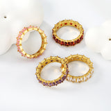 4mm square white/purple/red/pink zirconium solitaire ring gold color