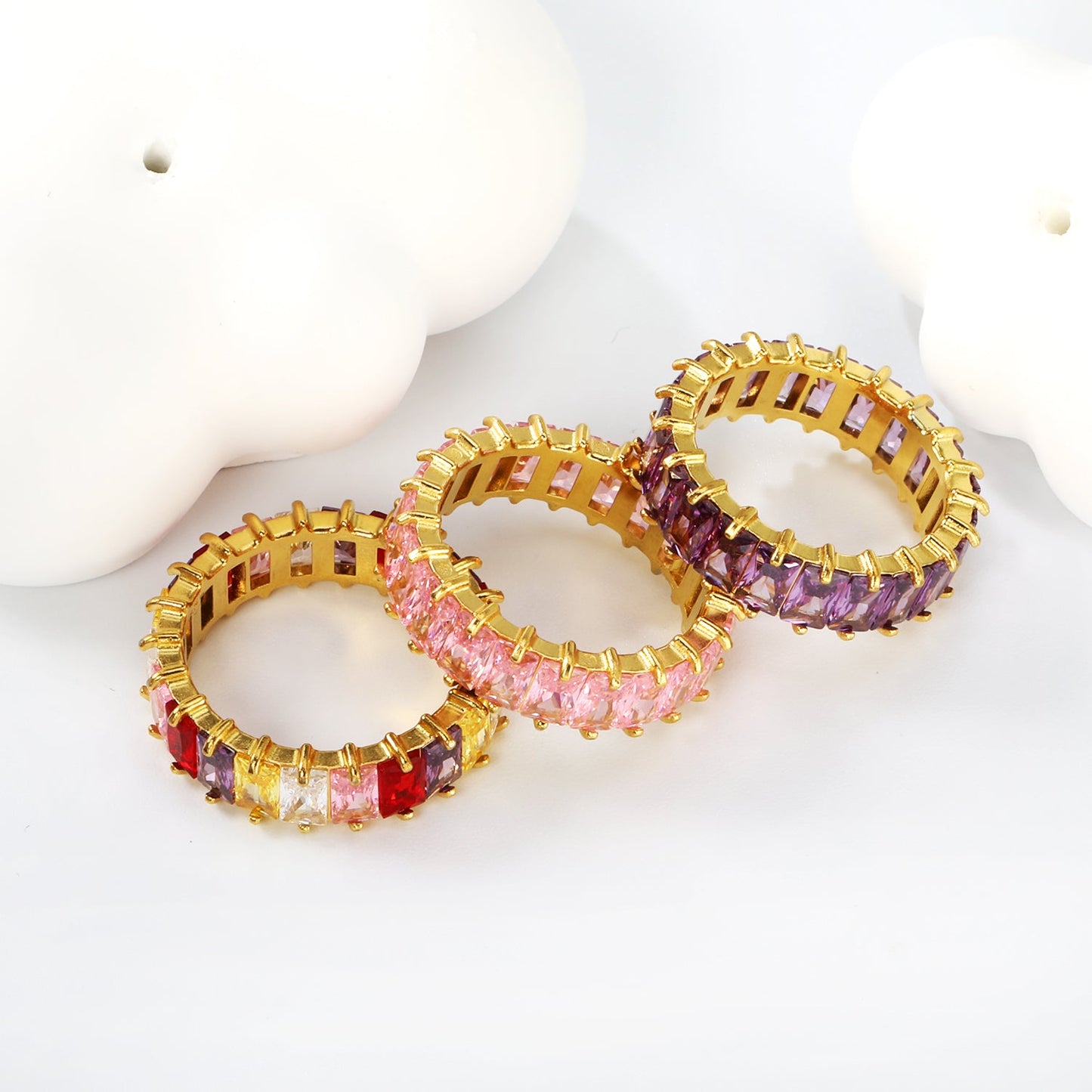 5*3mm rectangle purple/pink/mixed zirconia solitaire ring gold color asonjewelry