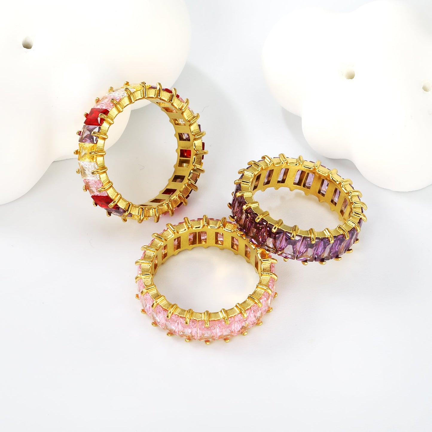 5*3mm rectangle purple/pink/mixed zirconia solitaire ring gold color asonjewelry