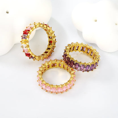 5*3mm rectangle purple/pink/mixed zirconia solitaire ring gold color asonjewelry